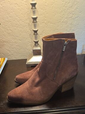 Lucky Brand Mauve Brown Suede Side-Zip Ankle Boots